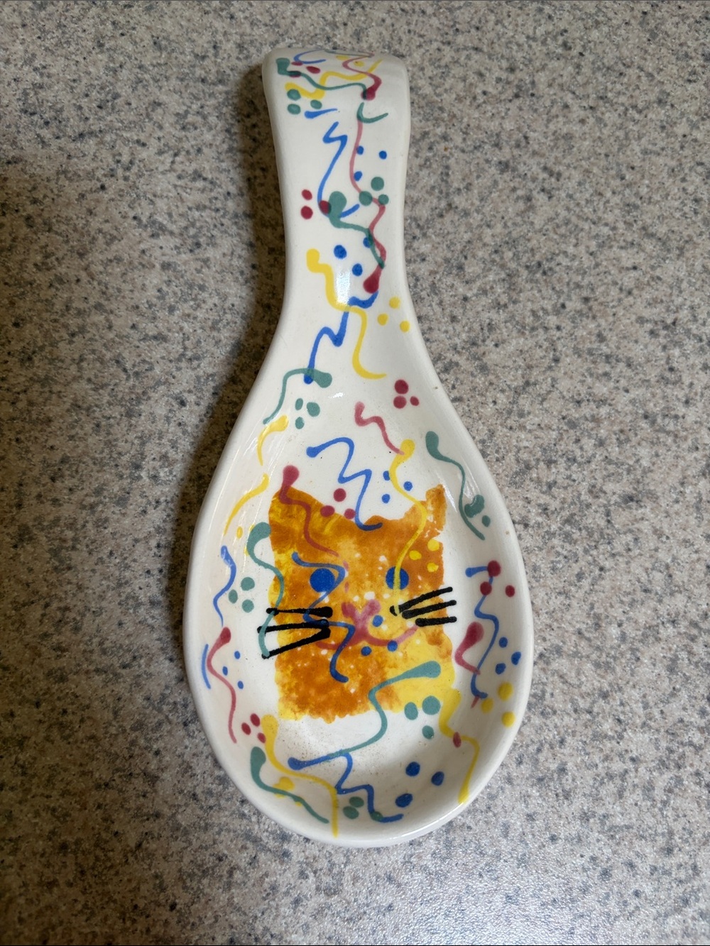 Ceramic Cat Spoon Rest - White with Orange Cat Design